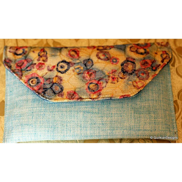 Blue Jute Clutch Purse With Multicoloured Sequin Flowers